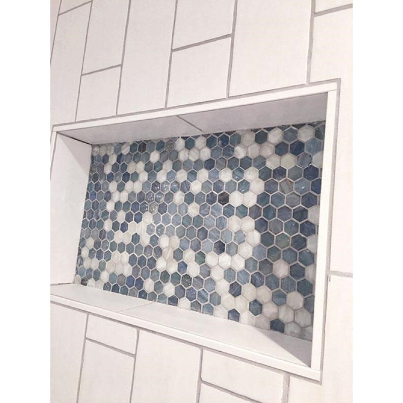 11.5" x 10.8" Apollo Tile White and Sky Blue Hexagon Mosaic Backsplash Tile - 10.8" x 11.5" sheet for Kitchen, Bathroom, Flooring (10-Pack)
