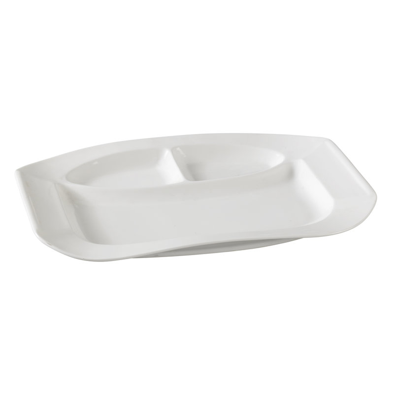 Yanco Piscataway Porcelain Divided Serving Dish, 14.5"L x 9.5"W x 1.5" H