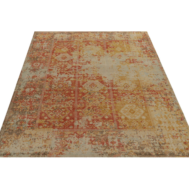 Distressed Homage Hand Knotted Wool Geometric Area Rug, Rectangle 8' x 10'