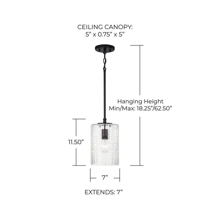 Luminaire suspendu cylindrique à 1 lumière Emerson, Noir mat