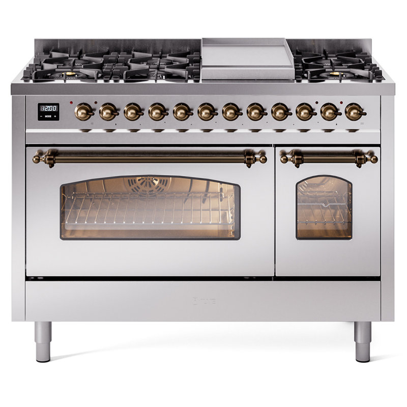 ILVE Nostalgie II 48 Dual Fuel Range , Liquid Propane, Stainless Steel/Bronze