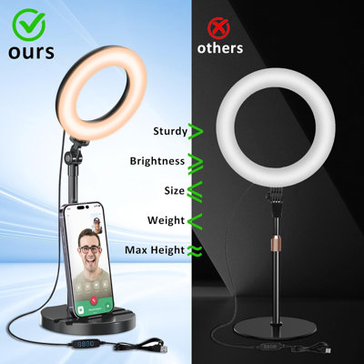 Anneau réglable avec support télescopique, lumière de bureau USB à intensité variable de 5 pouces pour les appels vidéo, diffusion en direct, Selfie, maquillage, Zoom, Tiktok, bobines, photographie