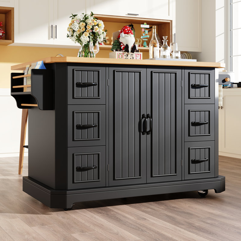 Wood Kitchen Island, Black