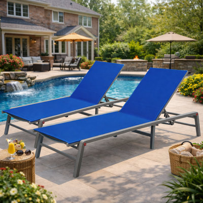 Lounge Chair Outdoor Foldable Lounge Chair With 5 Adjustableassemble-Free (2 Textilence W/O Table)