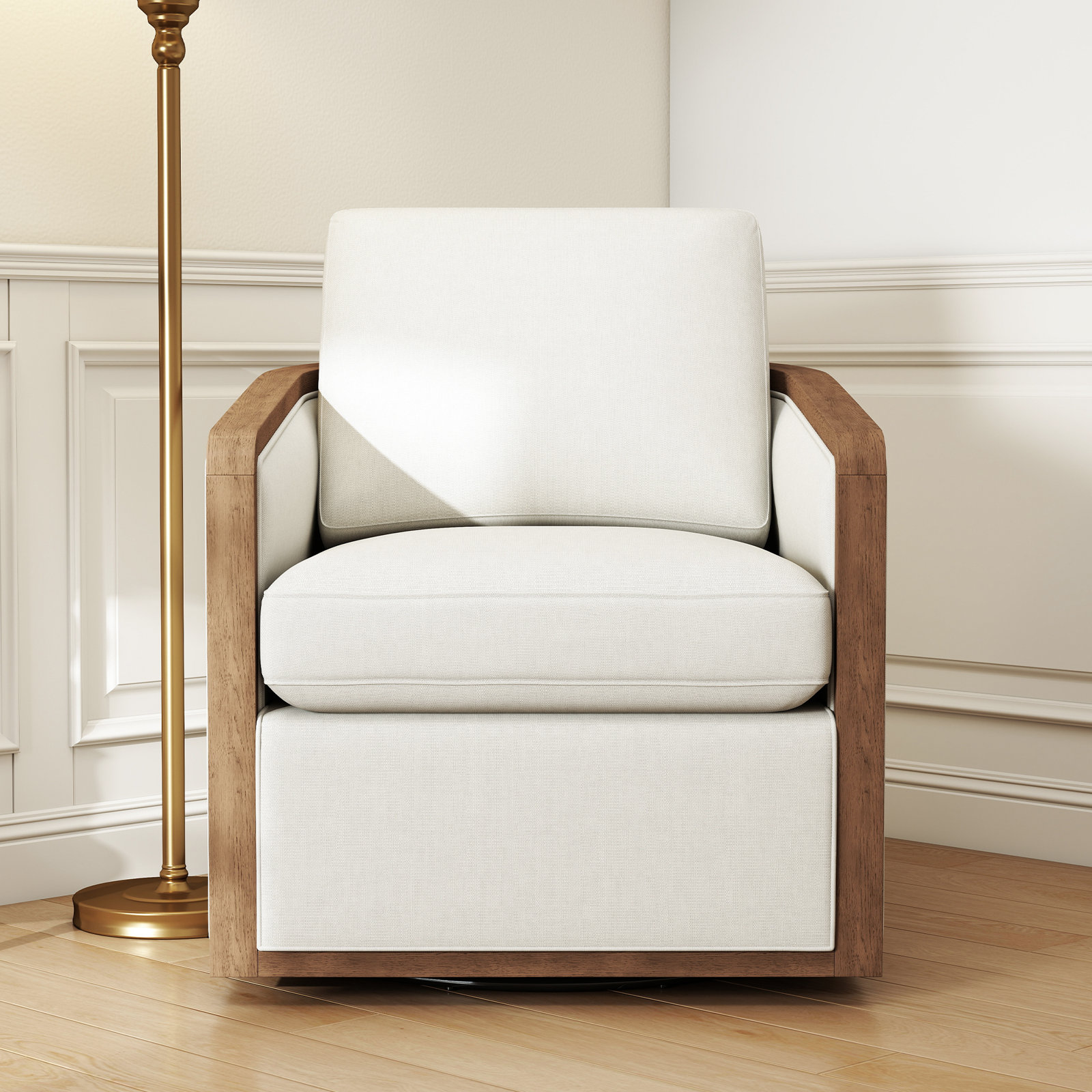 Clarisse Linen Swivel Armchair, White