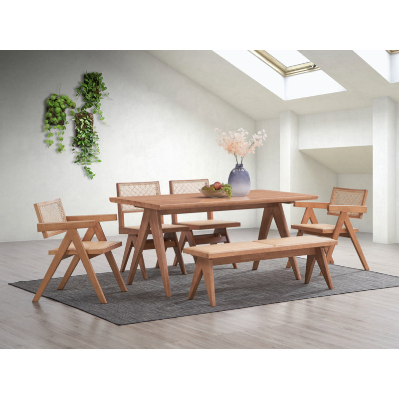 Natural Upholstered Side Chair with Rattan Back, 32" Height