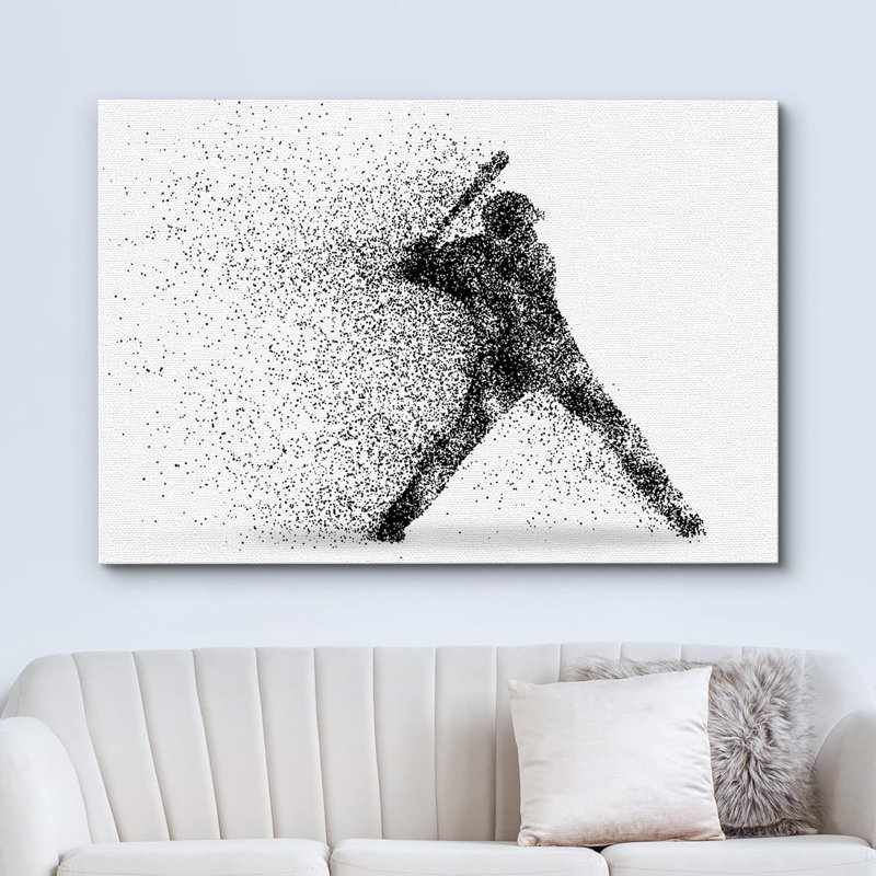 Illusion 3D surréaliste abstrait point noir joueur de baseball Portrait Sports Art numérique décoration murale, Toile tendue