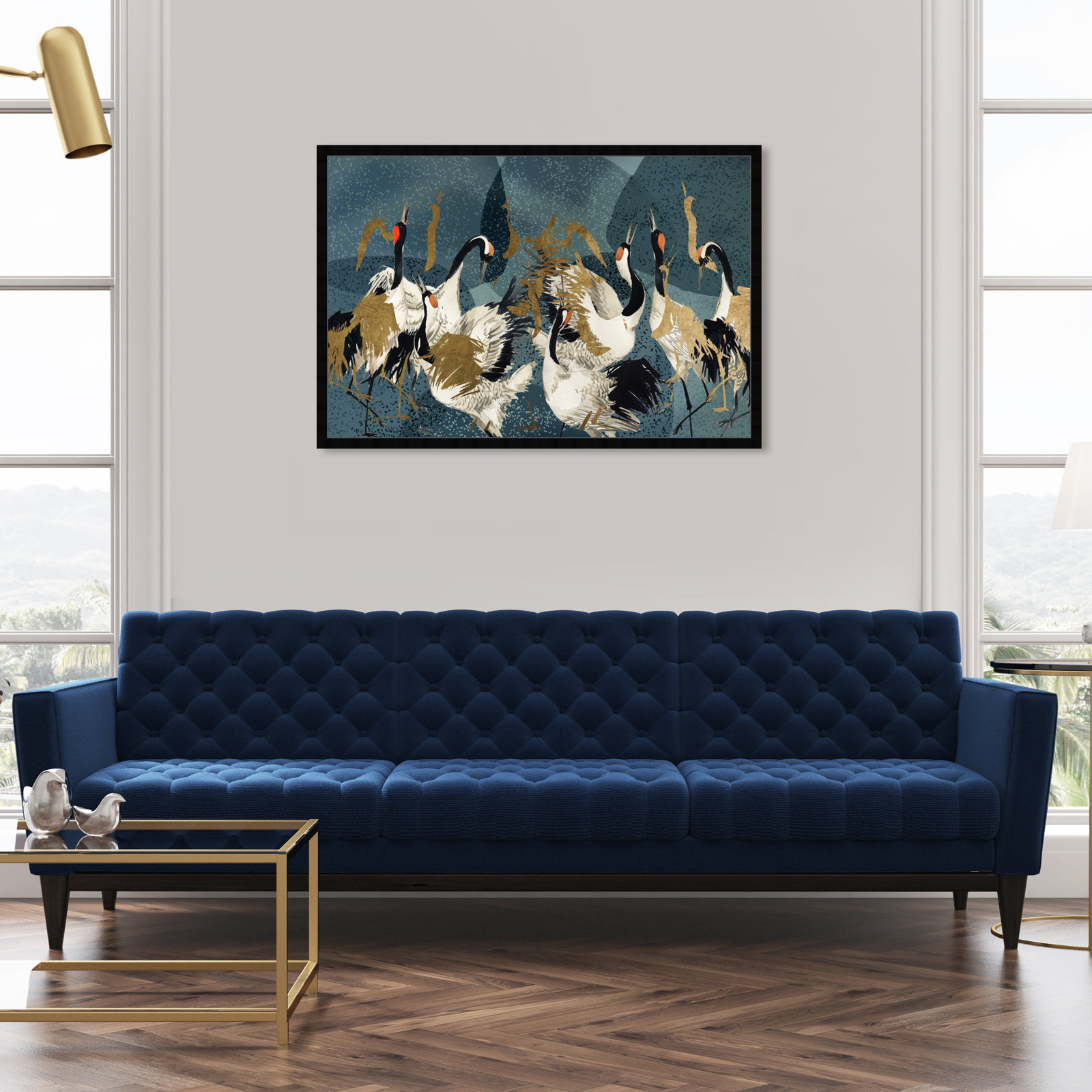 Crane Love Print by Oliver Gal, 32" H x 47" W, Black Framed
