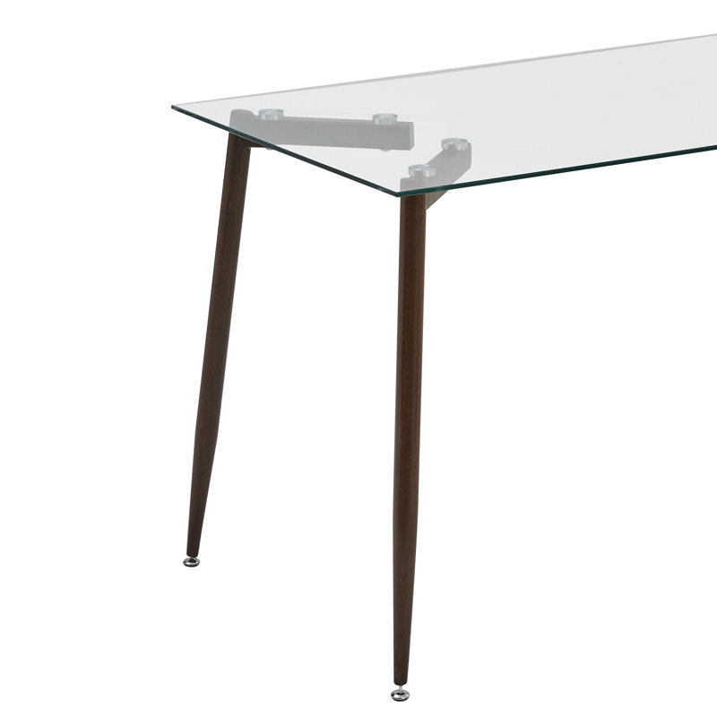 Table de salle à manger rectangulaire en verre trempé de 51,18 po avec pieds en bois et métal