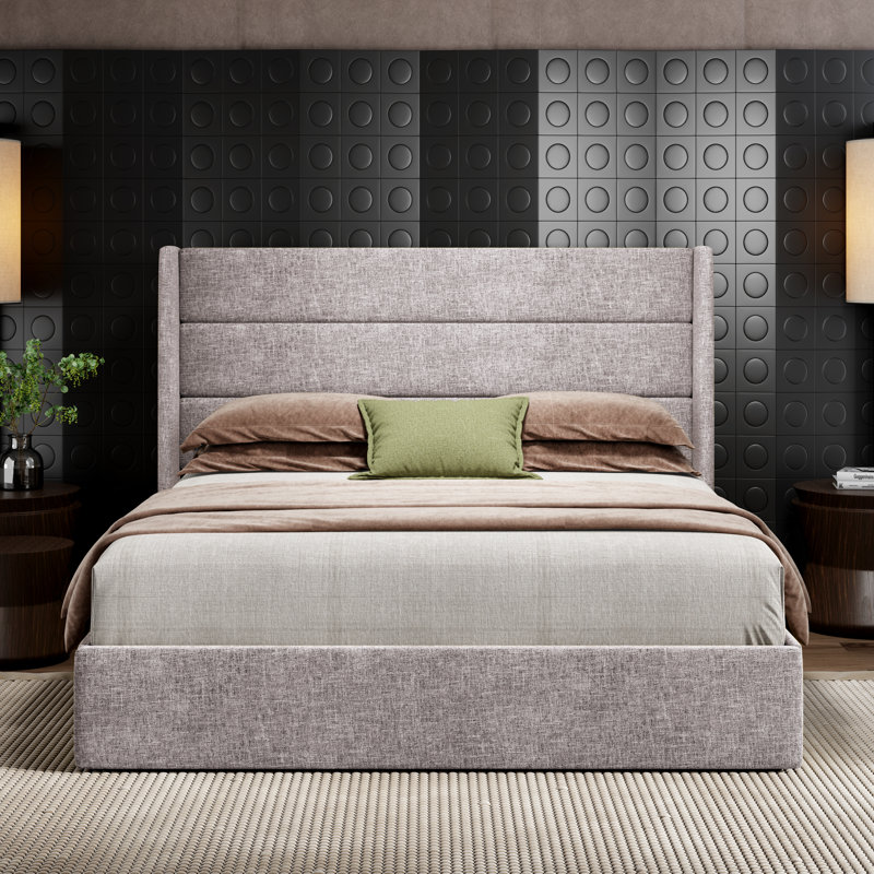 Lit plateforme tapissier avec rangement Bradenburg, Grand, Beige