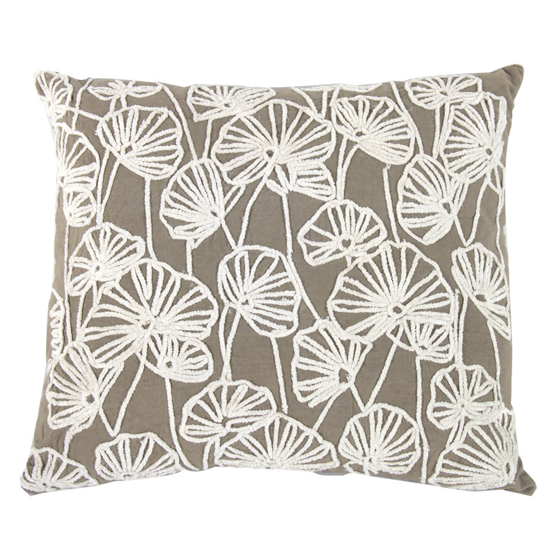   Embroidered Cotton Throw Pillow, Taupe