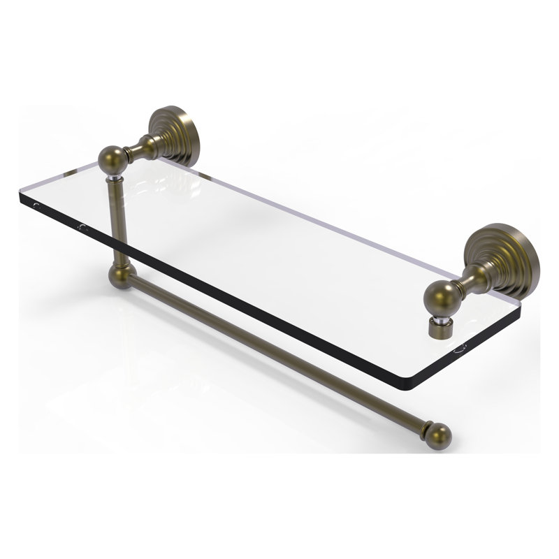 Beresford Bracket Shelf with Towel Bar, Antique Brass, 5'' H x 16'' W x 5'' D
