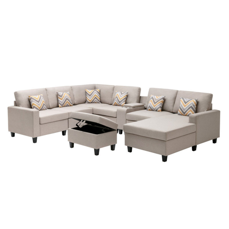Canapé modulaire à méridienne réversible 8 pièces en tissu de 135 po avec pieds interchangeables, repose-pieds et USB