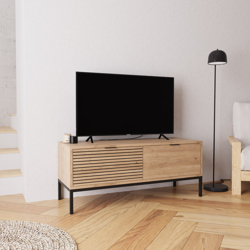 Alya Oak Effect TV Unit 120 cm – Modern Wooden TV Unit with 2 Door Storage, Long TV Stand Cabinet for Living Room TVs up to 48"
