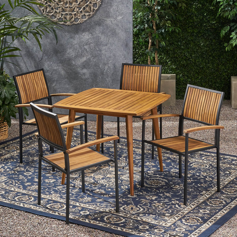 Harty 4 - Person Acacia Patio Dining Set with Square Table, Teak