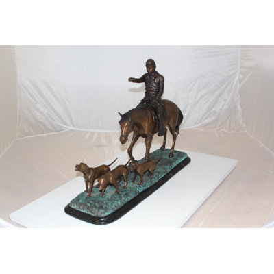 Artoria Hunter with 3 dogs Bronze Statue -  Size: 26"L x 8"W x 19"H.