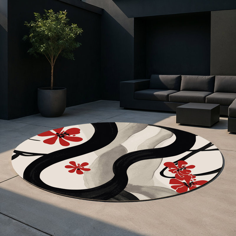 Crimson Breeze Indoor And Outdoor Area Rug, Round 5'