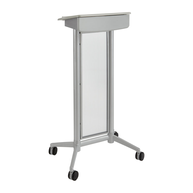 Gray Steel and Polycarbonate Mobile Lectern with Storage