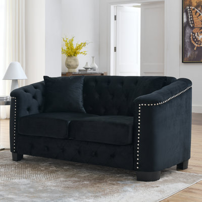 59-Inch Modern Chesterfield Velvet Modern Sofa, 2-Seater Modern Sofa, Upholstered Tufted Backrests With Nailhead Arms And 2 Cushions For Living Room, -  House of HamptonÂ®, 40464CCB887D44DFAA04F4D224D88AE4