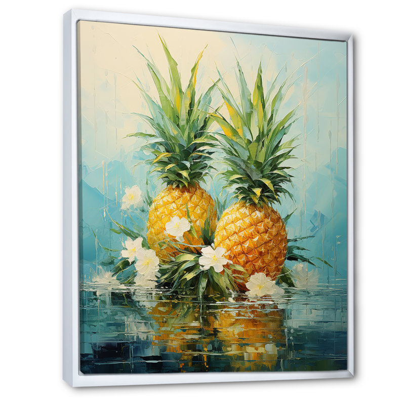 Ananas tropicaux généreusement ensoleillés III, Cadre flottant blanc, H 44 po x l 34 po x P 1,5 po