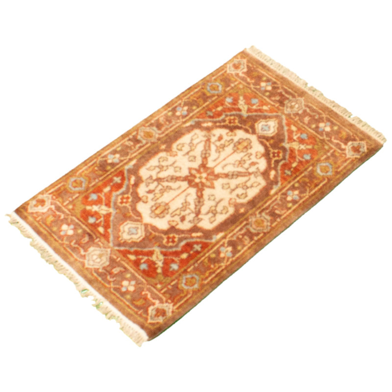 Tapis oriental en laine noué à la main blanc / brun