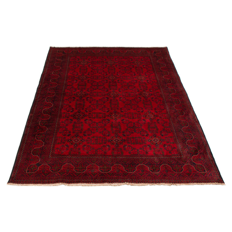 Tapis rouge en laine noué à la main de conception unique 6 pi 7 po x 9 pi 9 po New Age