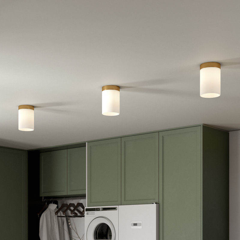 Piper 6" Flush Mount With Fabric Shade In Blackened Bronze/White, Brushed Brass