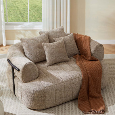 64 Inch Oversized Boneless Chair Chaise Lounge, Deep Seated Boucle Upholstered Cloud Sofa, Cozy Comfy for Living Room & Bedroom