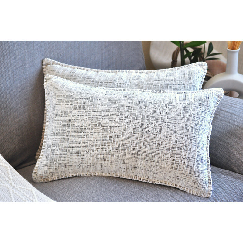  Housses de coussin lombaire 12 po x 20 po | Housse de coussin rectangulaire douce en chenille (ensemble de 2), Blanc chiné