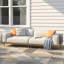 Canapé d'extérieur moderne 3 places avec tissu lavable et décorations lambrissées - gris clair
