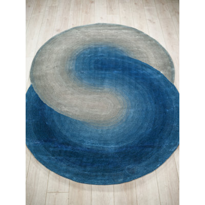 Mitomo Handmade Wool/Bamboo Silk, Navy/Gray Area Rug