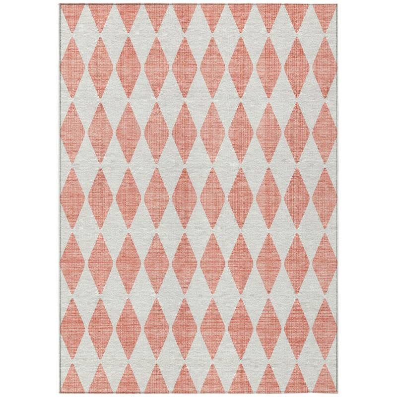 Tapis intérieur lavable à motif géométrique 3 pi x 5 pi saumon