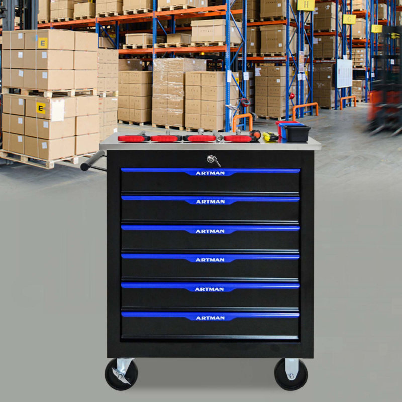 Chariot à outils durable à 6 tiroirs avec rangement verrouillable et roulettes lisses pour une organisation efficace de l'espace de travail