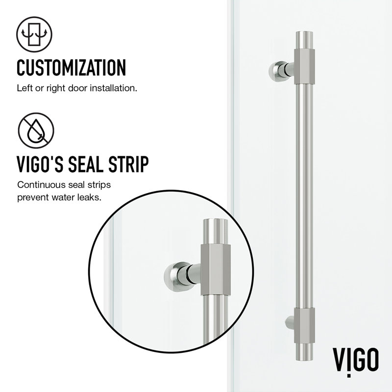 Elan Hart 56-60" W x 76" H Sliding Frameless Shower Door with 3/8" Clear Glass, Stainless Steel