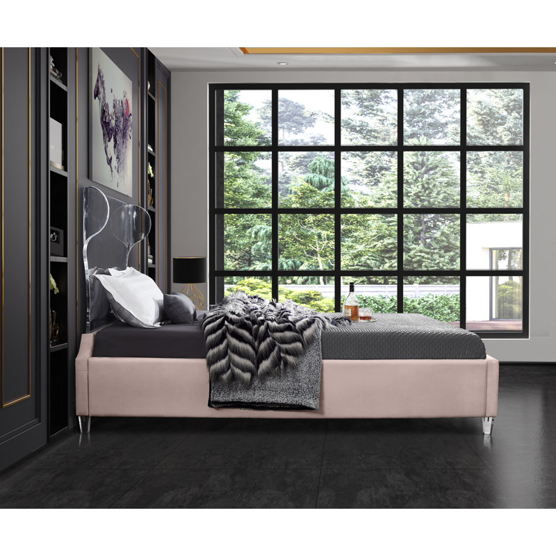 Ulm Upholstered Platform Bed, Pink Velvet, King