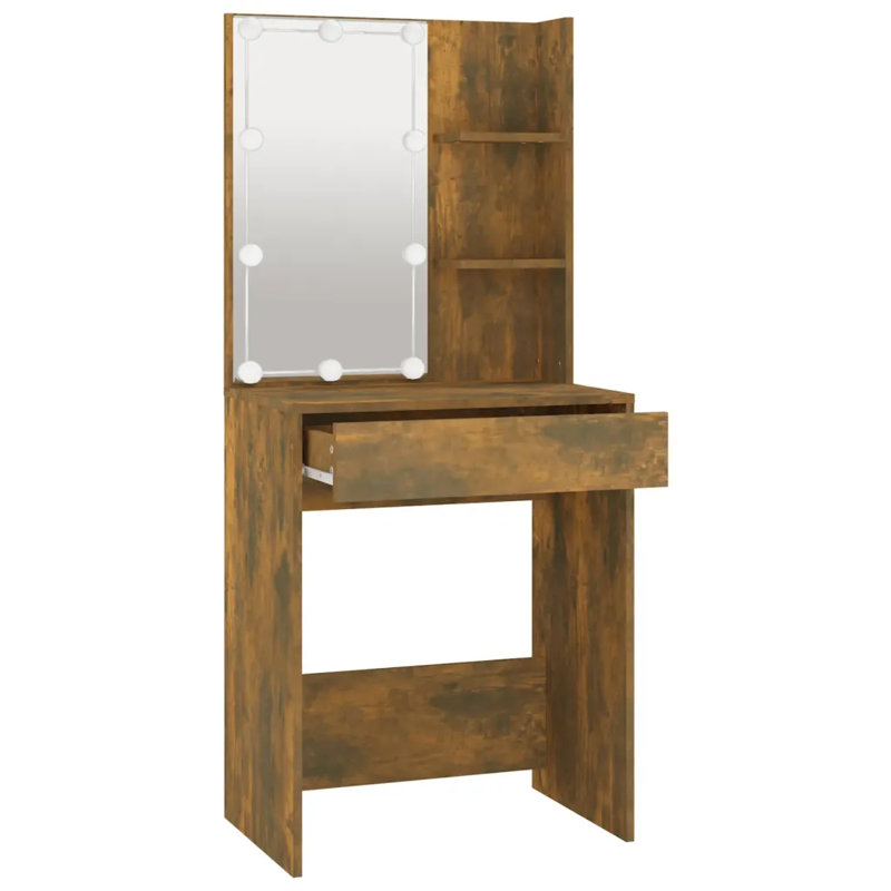 Joslyne Dressing Table with Mirror, Smoked Oak