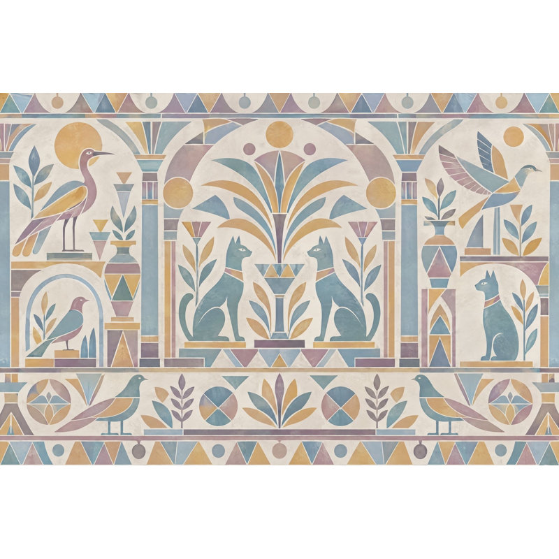 Adhésif décoratif égyptien à motif de chats et d'oiseaux égyptiens, 200 po x 120 po, Non tissé