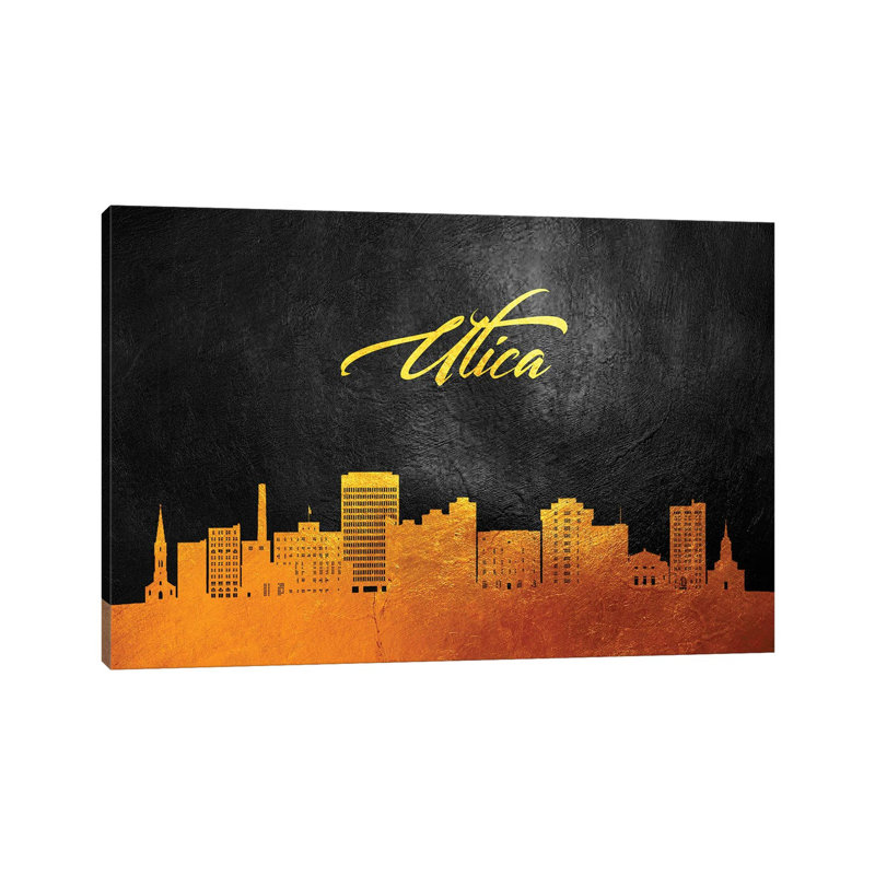 Utica New York Gold Skyline by Adrian Baldovino - Wrapped Canvas Print, 66.04 cm H x 45.72 cm W x 3.175 cm D