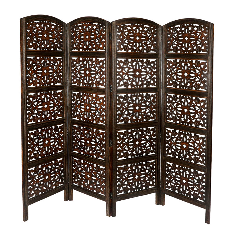 Bnyt 200cm W x 180cm H 4 - Panel Folding Room Divider, Dark Brown