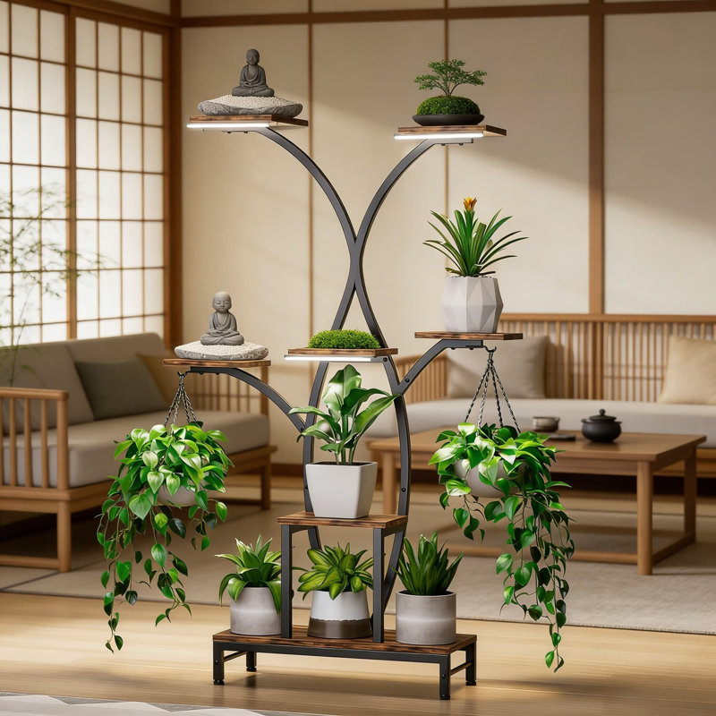 Support pour plante d'intérieur avec lumières de croissance - étagère d'angle à 7 niveaux pour plusieurs plantes, éclairage réglable à spectre complet, arbre en métal de 62 pouces de haut pour la maison, le salon et le bureau