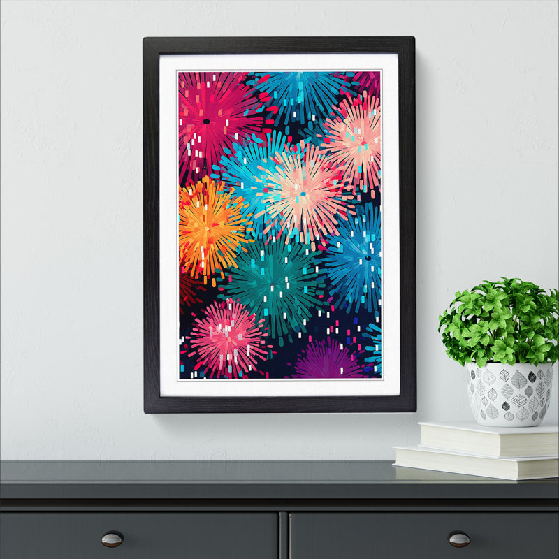 Fireworks Colour Field - Single Picture Frame Print on Wood, 34cm H x 25cm W x 2cm D, Black