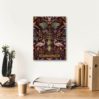 «Vintage Bohemian Elegance Flamingo Burgundy» par Andrea Haase, art mural sur toile, 12 po x 16 po