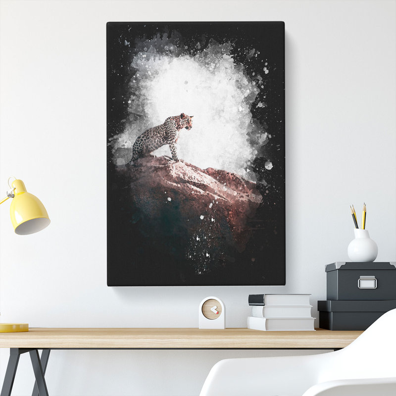 Leopard Upon The Rock - Wrapped Canvas Painting, 50cm H x 35cm W x 3cm D