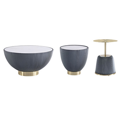 Anderson 3-Piece Living Room Table Set with Vegan Leather Upholstered Base by Manhattan Comfort