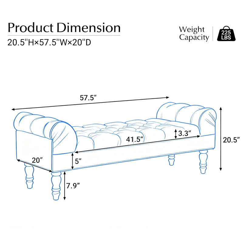 Button-Tufted End of Bed Bench, Beige, Black