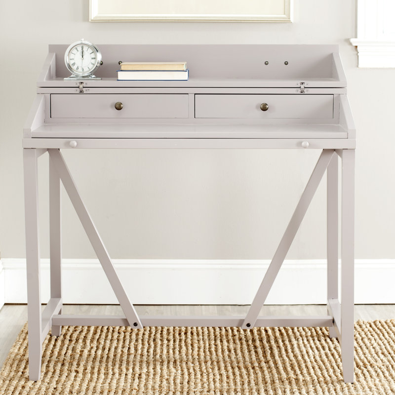 Bureau en bois massif avec rehausse Brileigh, Gris