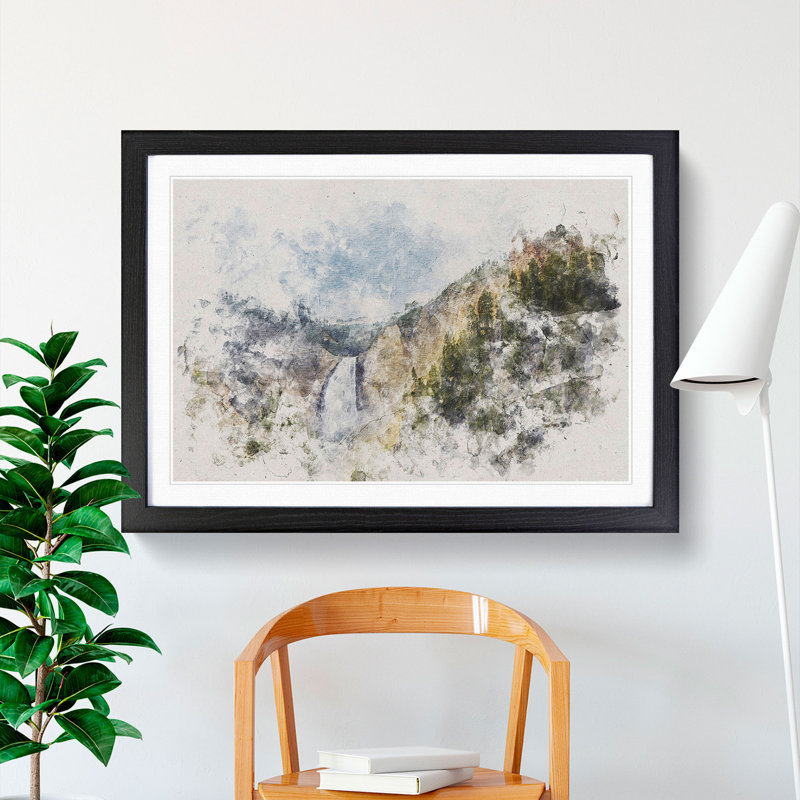 Lower Falls in the Rocky Mountains - Picture Frame Painting Print, Black Framed, 62cm H x 87cm W x 2cm D