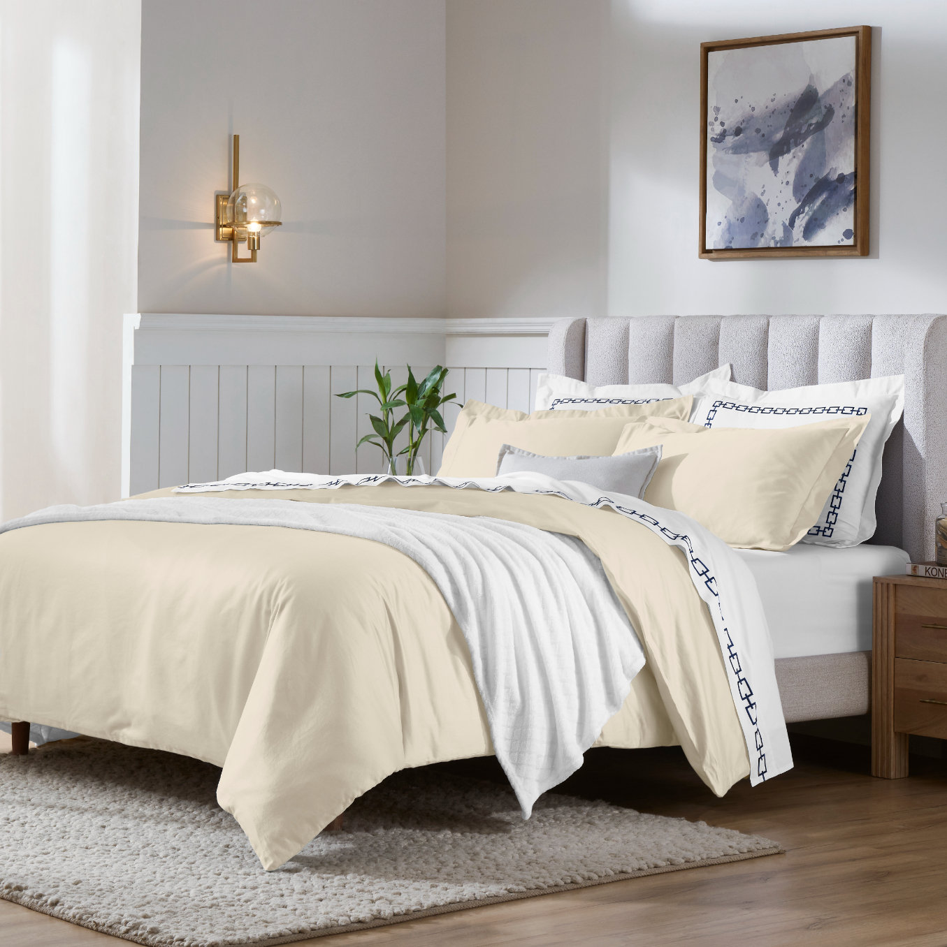 Egyptian Cotton Duvet Cover Set, Ivory, Full/Queen Duvet Cover + 2 Pillow Sham