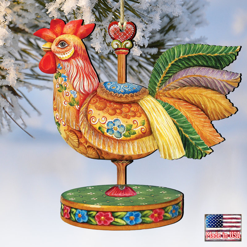 Ornement en bois en forme de fêtes coq