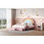 Lit tapissier à motif arc-en-ciel, lit plateforme en velours avec tiroir de rangement, aucun sommier nécessaire, coloré et rose-624438066